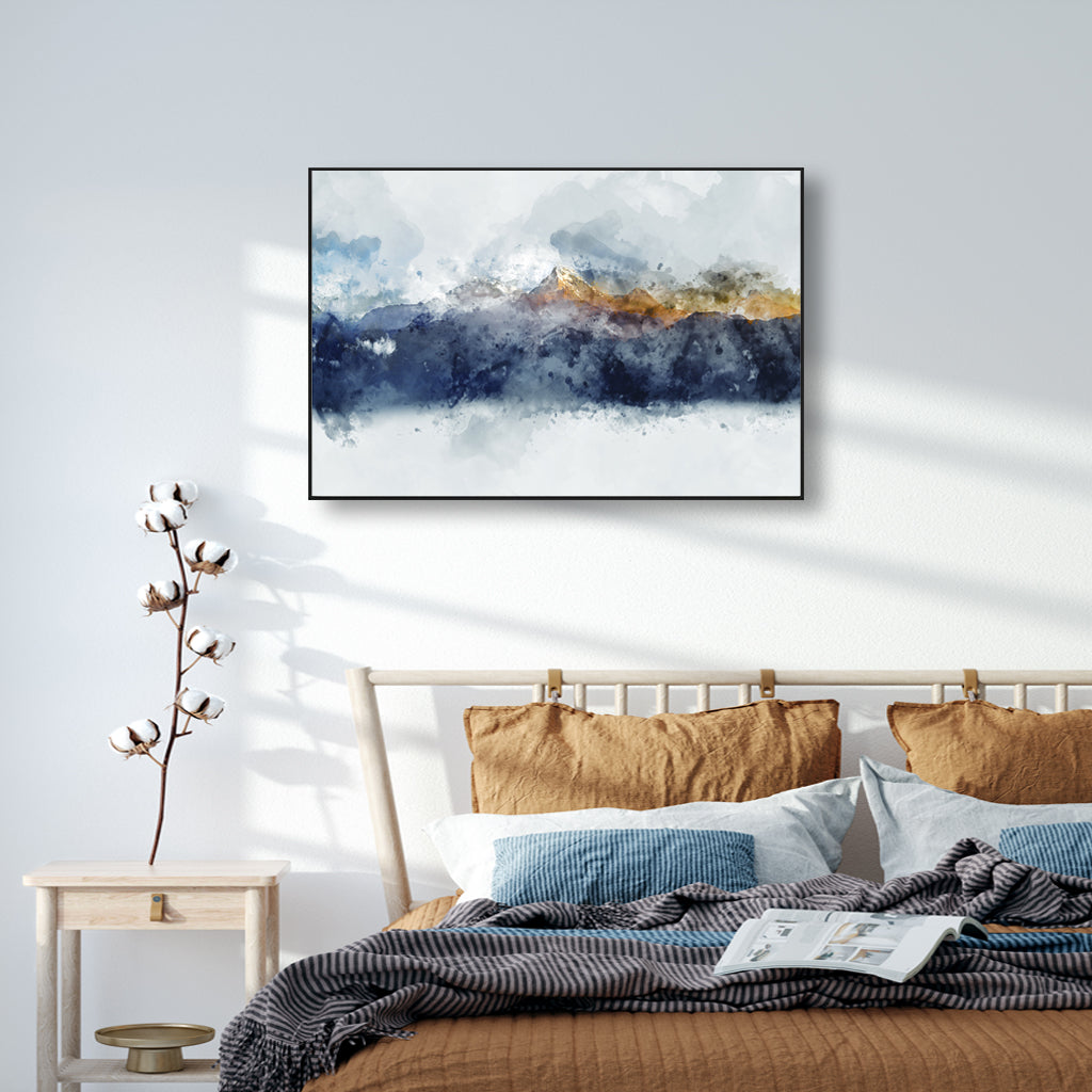 Wall Art 50cmx70cm Abstract Sunlight Mountains Black Frame Canvas