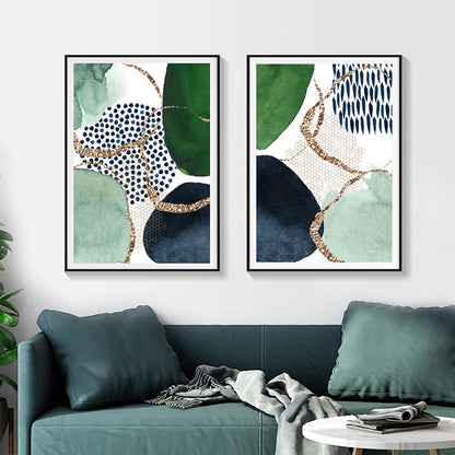 Wall Art 90cmx135cm Abstract Green and Navy 2 Sets Black Frame Canvas