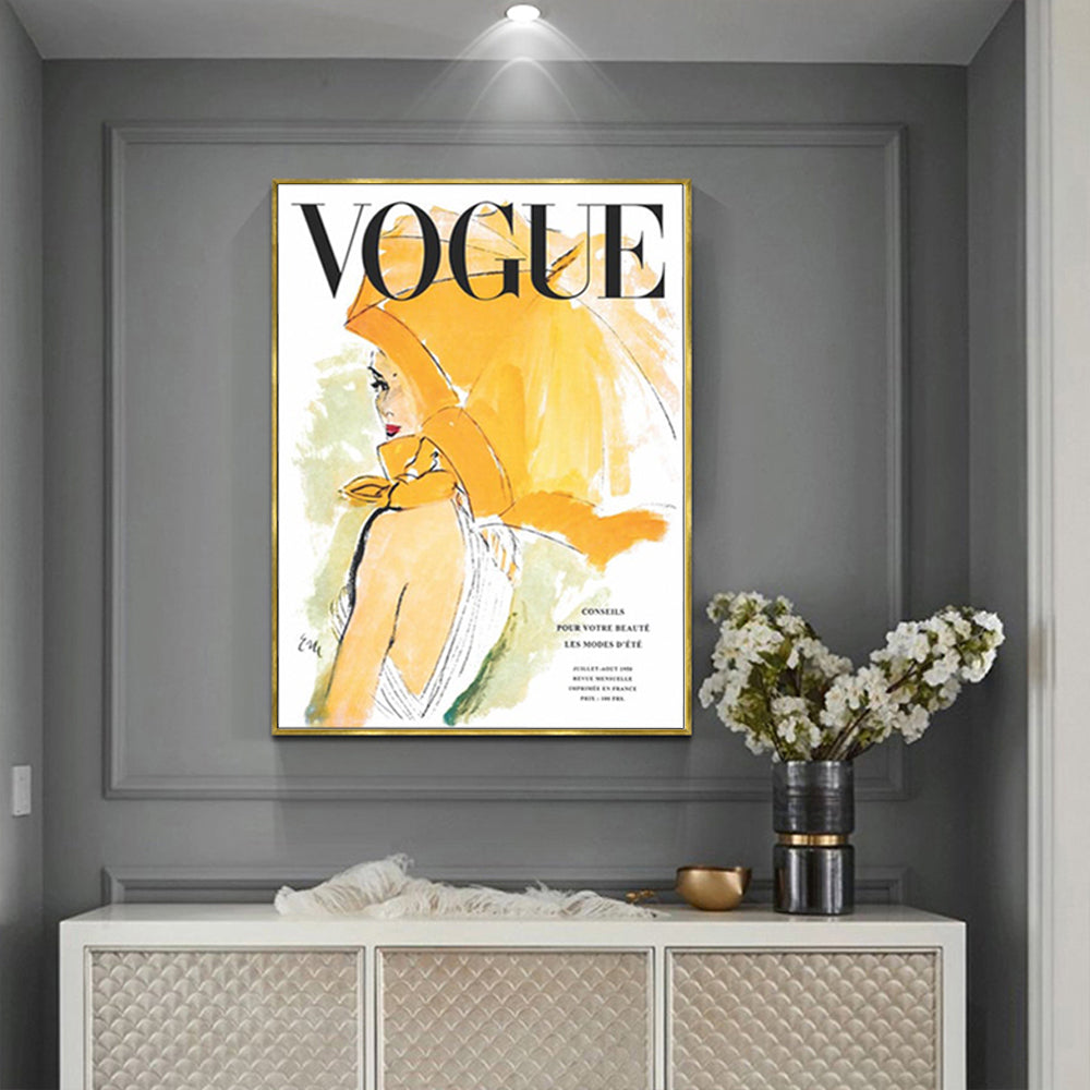 Wall Art 40cmx60cm Vogue Girl Gold Frame Canvas