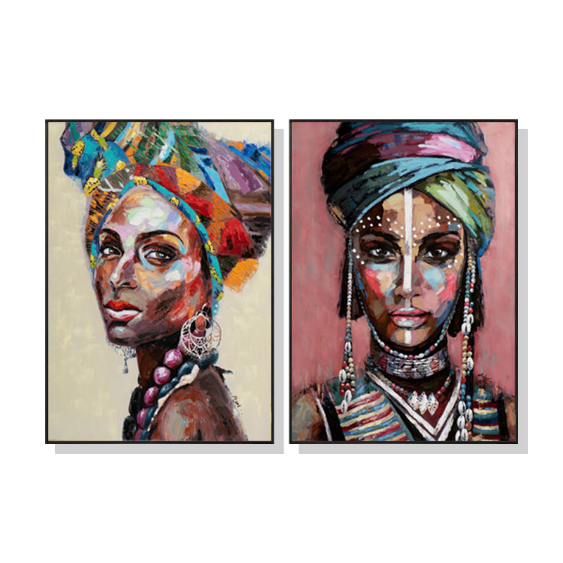 Wall Art 80cmx120cm African women 2 Sets Black Frame Canvas