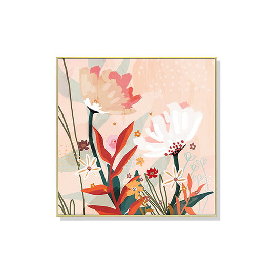 Wall Art 40cmx40cm Native Floral Gold Frame Canvas