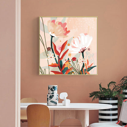 Wall Art 90cmx90cm Native Floral Gold Frame Canvas