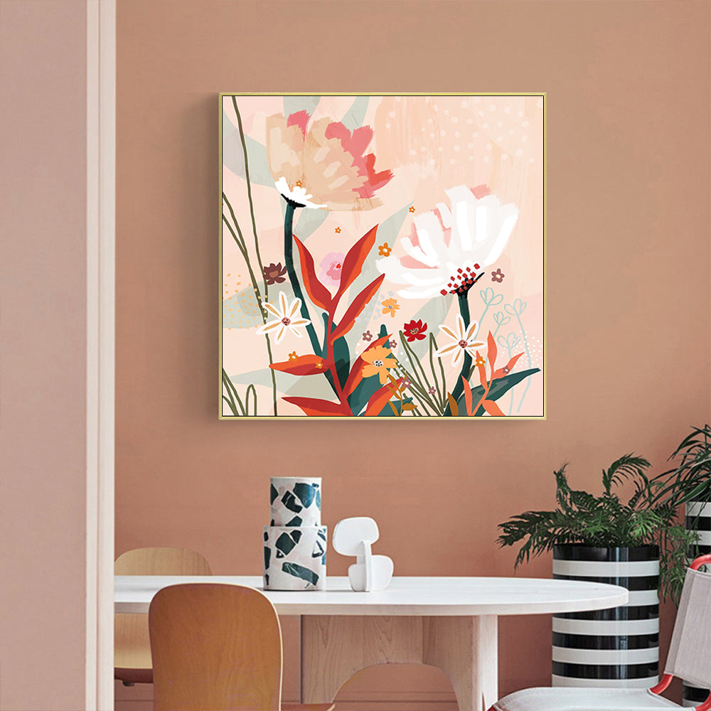 Wall Art 50cmx50cm Native Floral Gold Frame Canvas