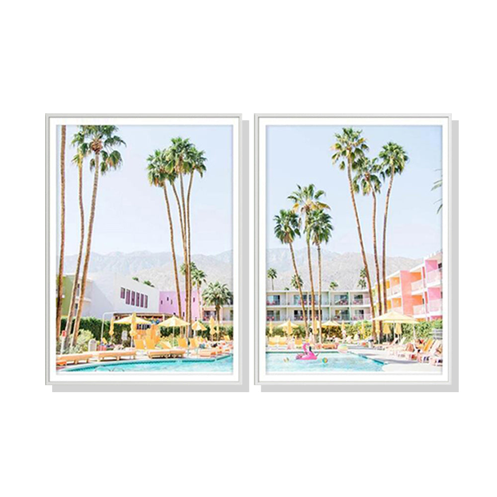 Wall Art 80cmx120cm Saguaro Hotel 2 Sets White Frame Canvas