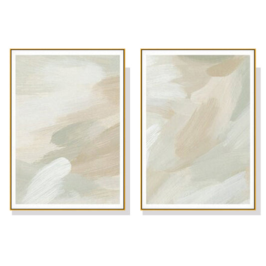 Wall Art 60cmx90cm Beige and Sage Green 2 Sets Gold Frame Canvas