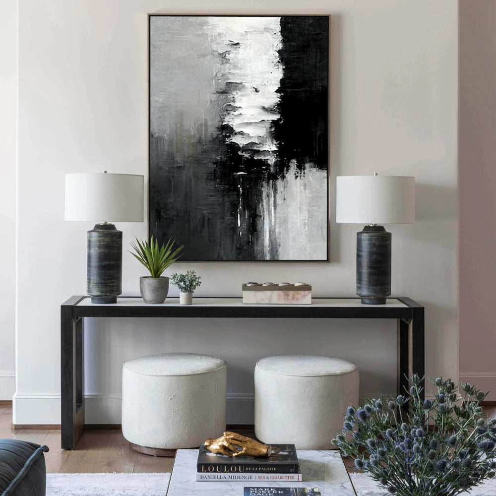 Wall Art 60cmx90cm Abstract Black White Artwork Black Frame Canvas