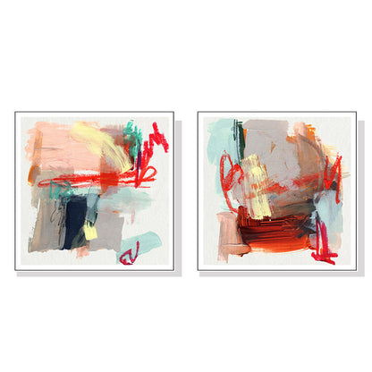 Wall Art 80cmx80cm Abstract Colourful Garden 2 Sets White Frame Canvas