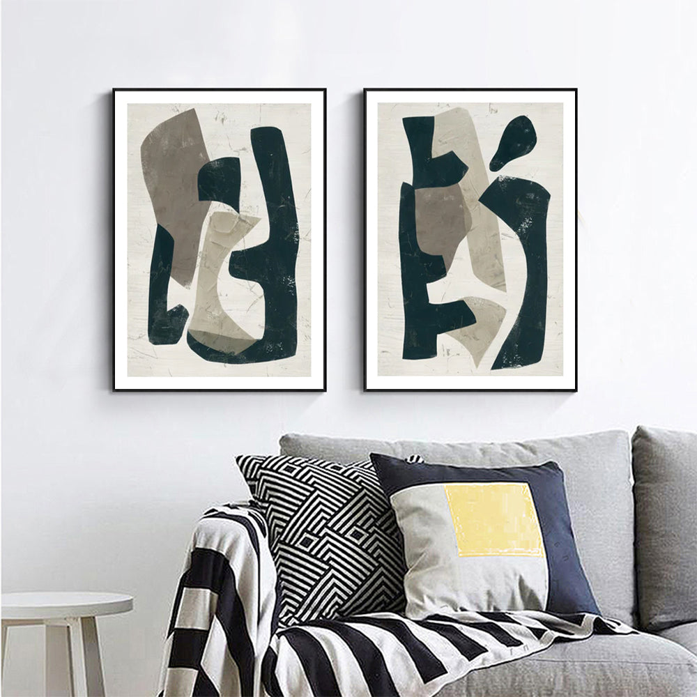 Wall Art 50cmx70cm Abstract Puzzle 2 Sets Black Frame Canvas