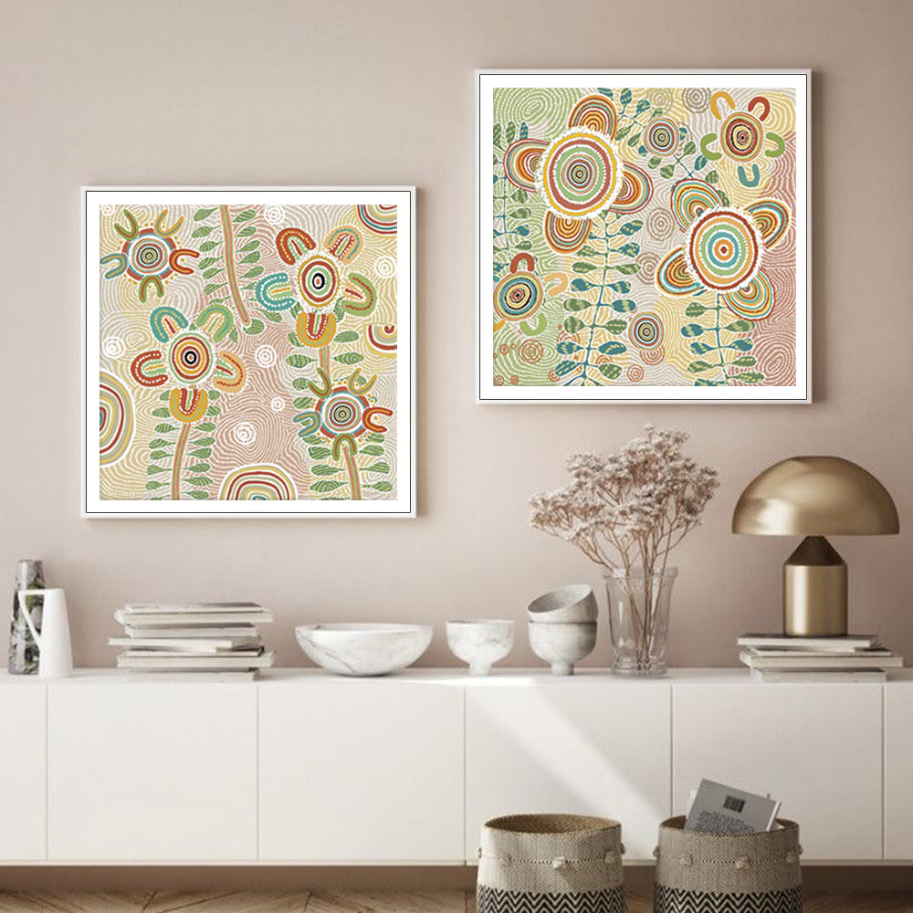 Wall Art 70cmx70cm Lovely Pattern 2 Sets White Frame Canvas