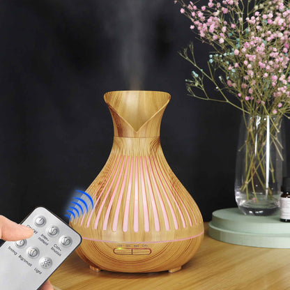 Essential Oil Aroma Diffuser and Remote - 500ml Tulip Top Wood Mist Humidifier