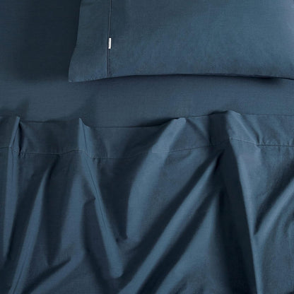 Vintage Washed 100% Cotton Sheet Set with 1 Pillowcases - Dark Indigo -Single