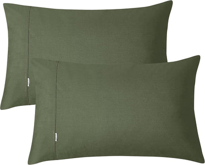 Vintage Washed 100% Cotton Sheet Set with 2 Pillowcases - Khaki Green - King Size