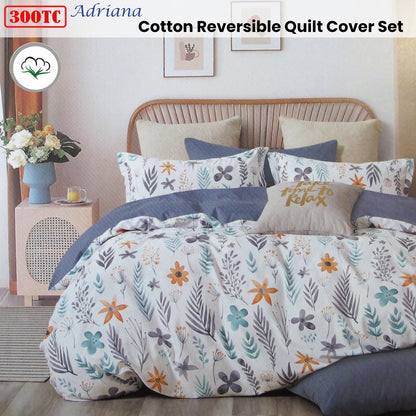 300TC Adriana Reversible Cotton Quilt Cover Set King