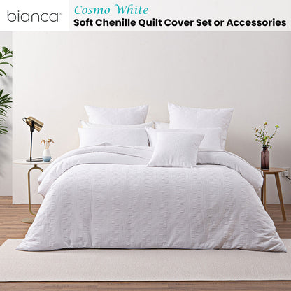 Bianca Cosmo White Soft Chenille Geometric Quilt Cover Set Queen