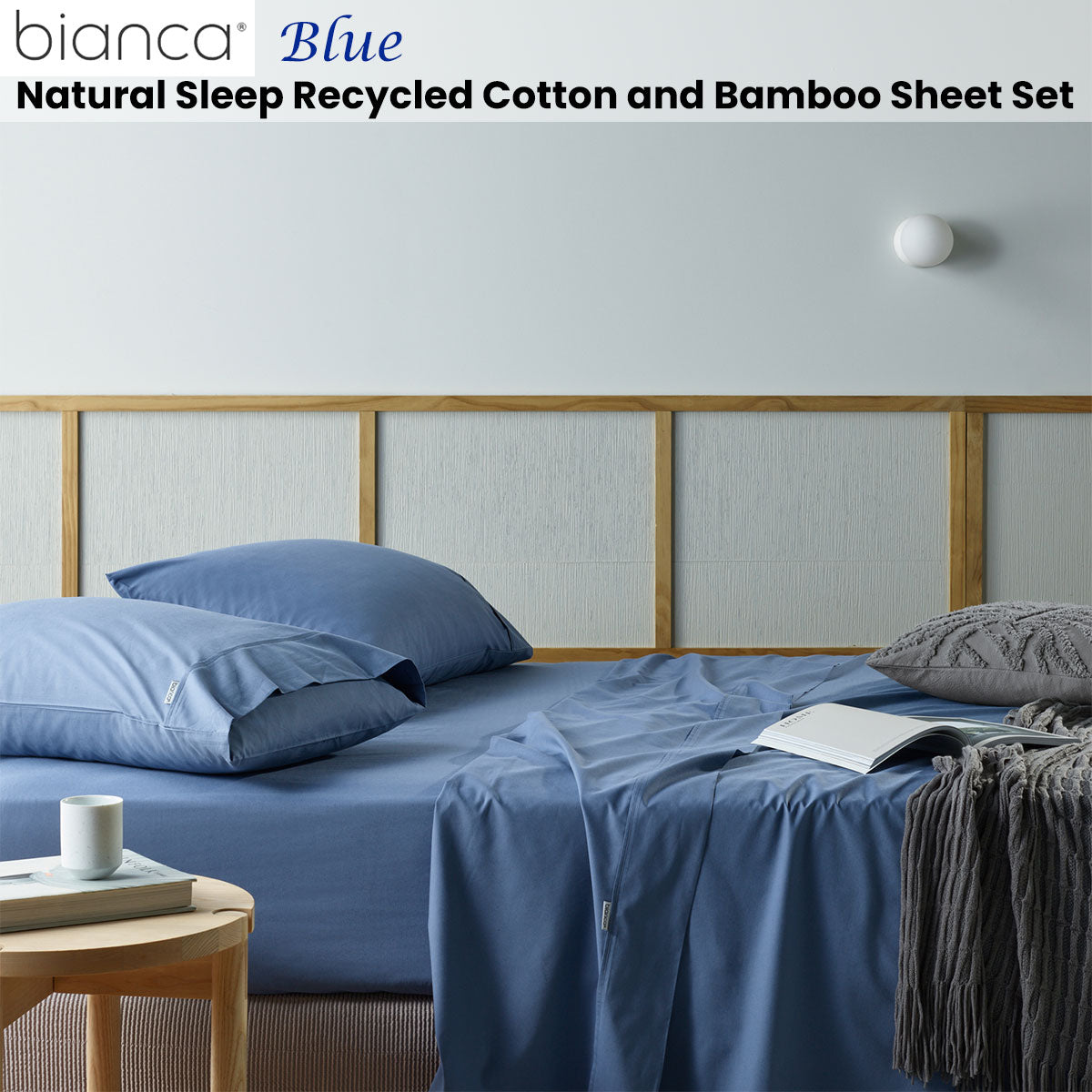 Bianca Natural Sleep Recycled Cotton and Bamboo Sheet Set Blue Single