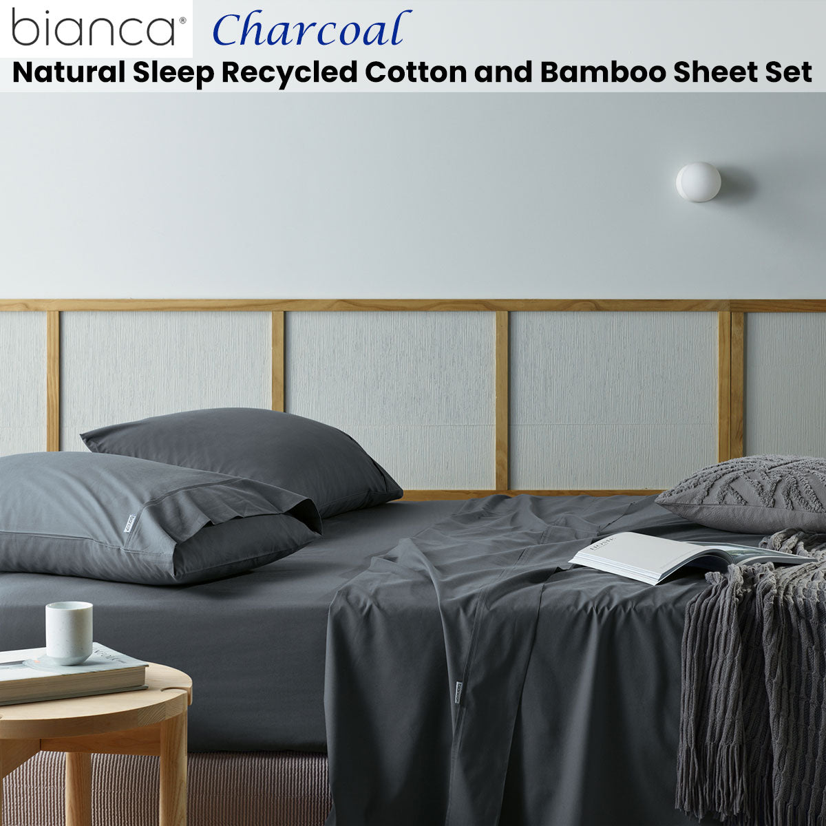 Bianca Natural Sleep Recycled Cotton and Bamboo Sheet Set Charcoal King