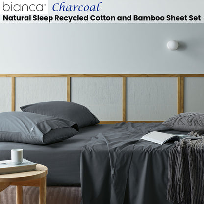 Bianca Natural Sleep Recycled Cotton and Bamboo Sheet Set Charcoal Single