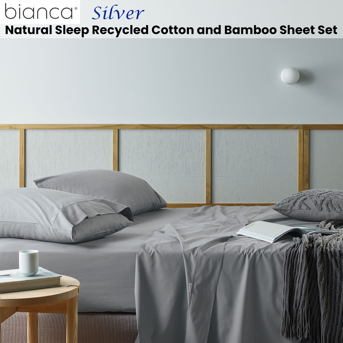 Bianca Natural Sleep Recycled Cotton and Bamboo Sheet Set Silver Super King