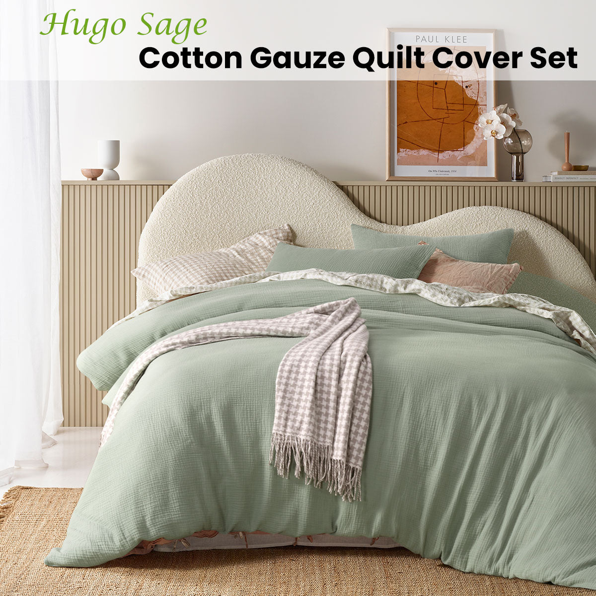 Vintage Design Homewares Hugo Sage Cotton Gauze Quilt Cover Set King