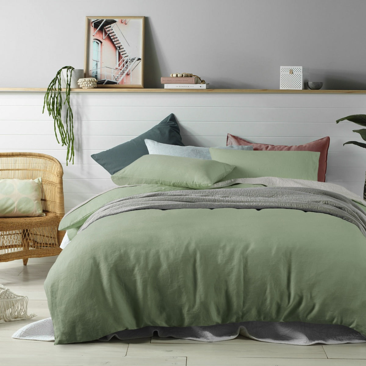 Accessorize 100% Linen Sage Quilt Cover Set Queen