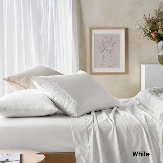 Vintage Design Homewares 225TC Cotton Eucalyptus Sheet Sets White Queen