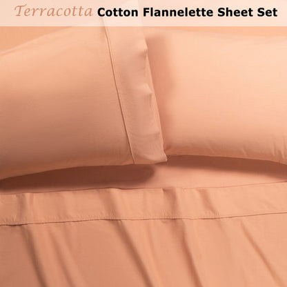 Accessorize Cotton Flannelette Sheet Set 40cm Wall Terracotta Queen