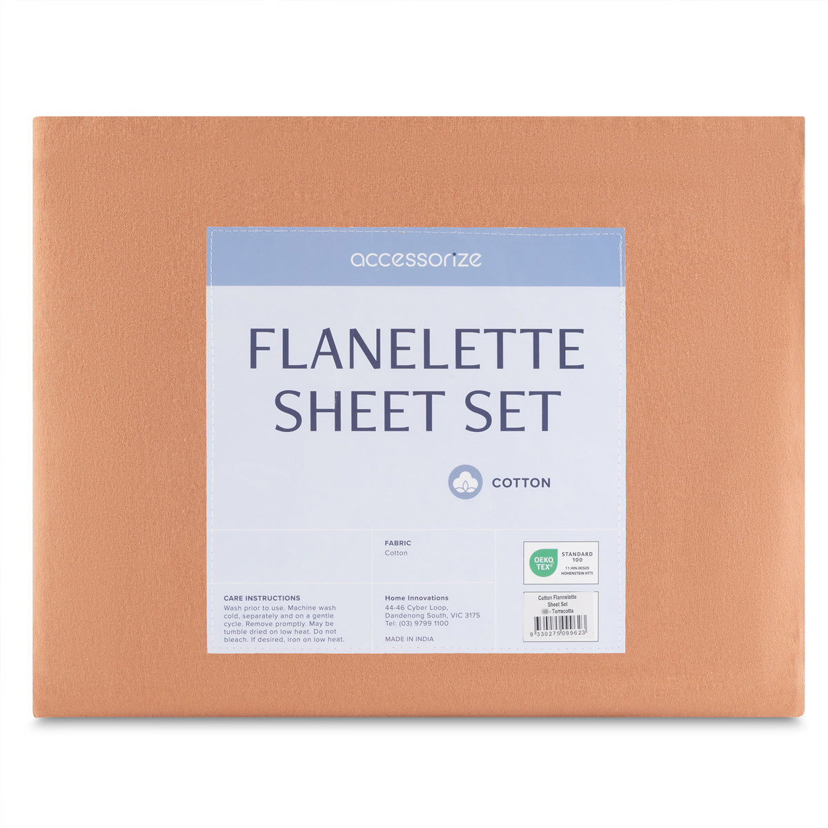 Accessorize Cotton Flannelette Sheet Set 40cm Wall Terracotta Queen