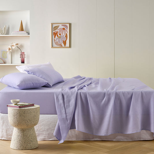 Vintage Design Homewares Lilac French Linen Sheet Set Single