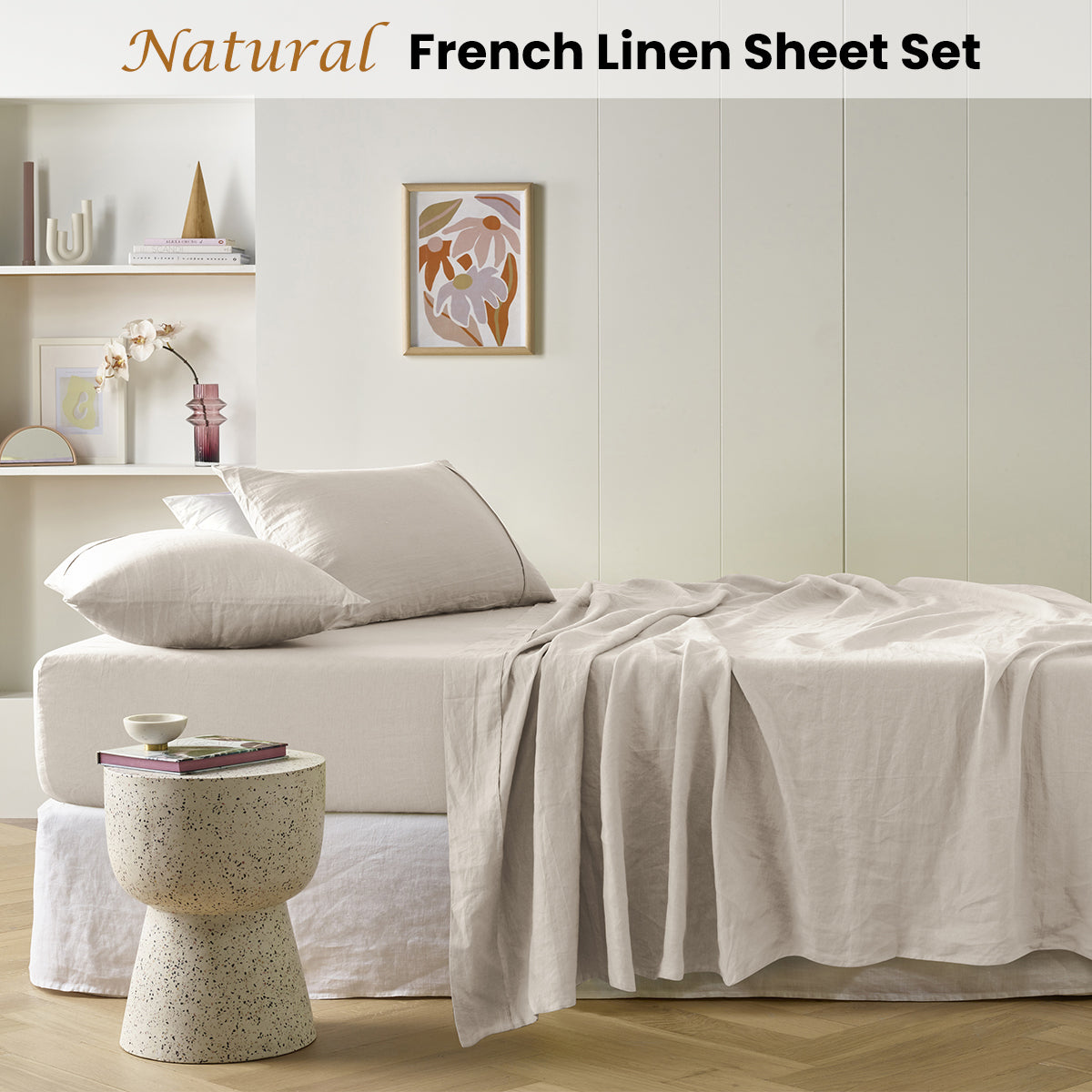 Vintage Design Homewares Natural French Linen Sheet Set King