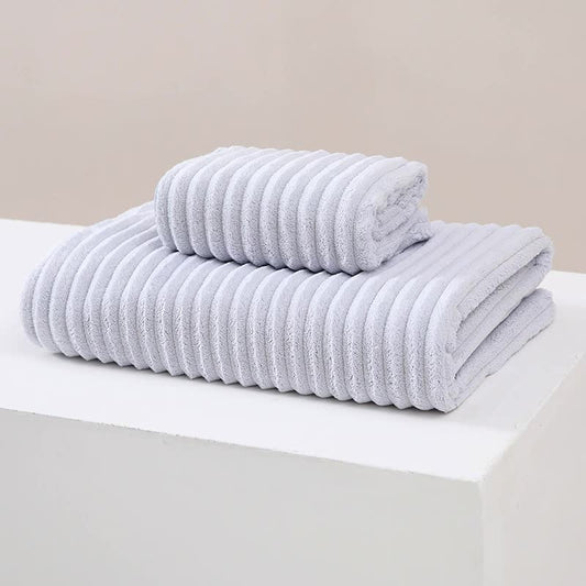 Striped Model Grey Luxury White Bath Towel and Hand Towel Set - Ultra Soft and Absorbent