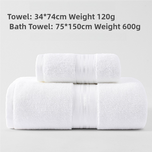 White Cotton Towel Set(Towel + Bath Towel) - Quick Dry, Extra Thick & Absorbent, Perfect for Bath & Beach