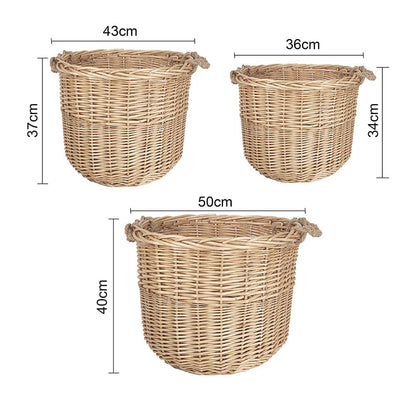 3 Piece Wicker Storage Basket with Handles set