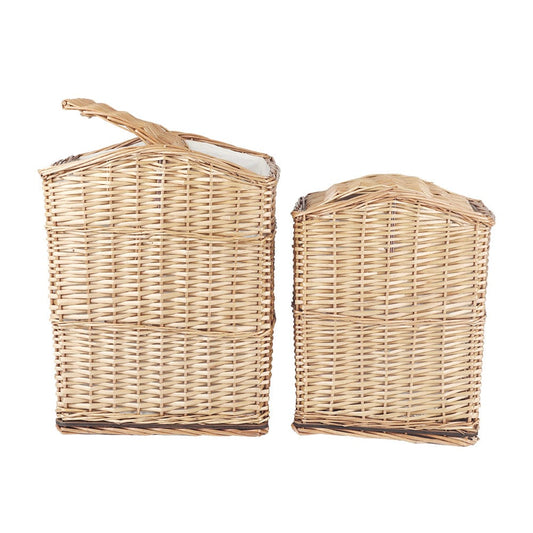 2 Piece Wicker Storage Baskets With Lid Set